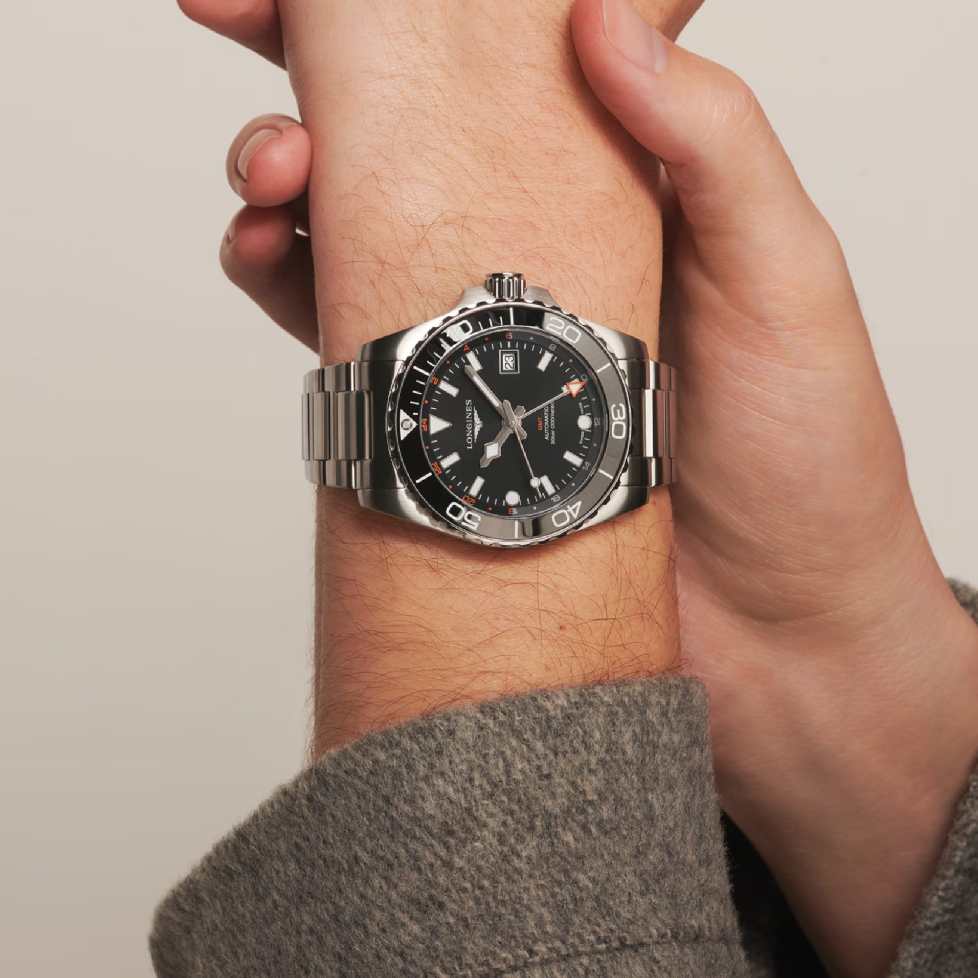 HYDROCONQUEST GMT Black / Stainless Steel | Black Dial