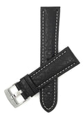 Bandini 24mm Extra long - Black Italian Leather Watch Band - Buffalo Pattern - Padded 24mm Extra long / Black / Silver Buckle |  Dial