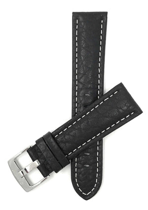 Bandini 24mm Extra long - Black Italian Leather Watch Band - Buffalo Pattern - Padded 24mm Extra long / Black / Silver Buckle |  Dial