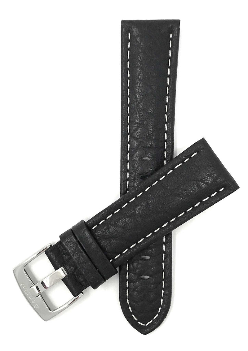 Bandini 24mm Extra long - Black Italian Leather Watch Band - Buffalo Pattern - Padded 24mm Extra long / Black / Silver Buckle |  Dial