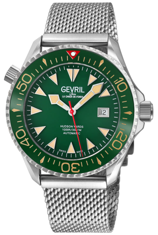 Hudson Yards Swiss Automatic SW200 - Date display Diver watch, Green Ceramic bezel, Green enamel dial with Old Radium Luminous | Green Dial