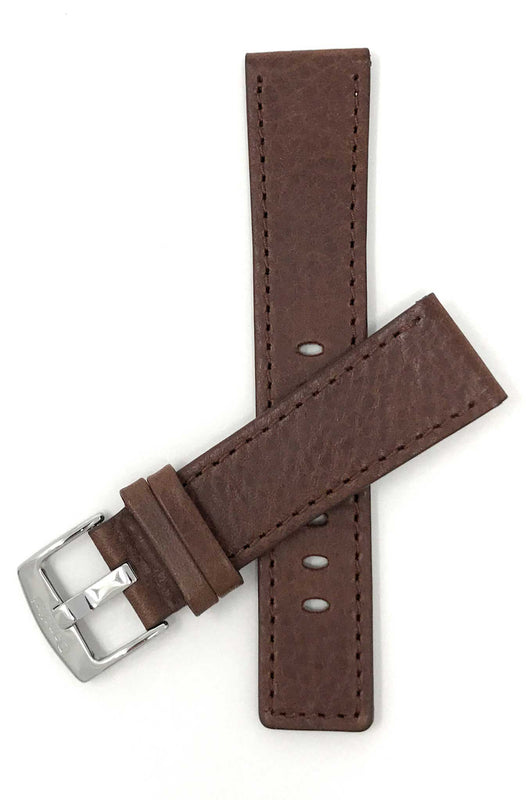 Bandini 22mm Brown Italian Leather Watch Band - Classic, Semi-Padded 22mm / Brown / Silver Buckle |  Dial