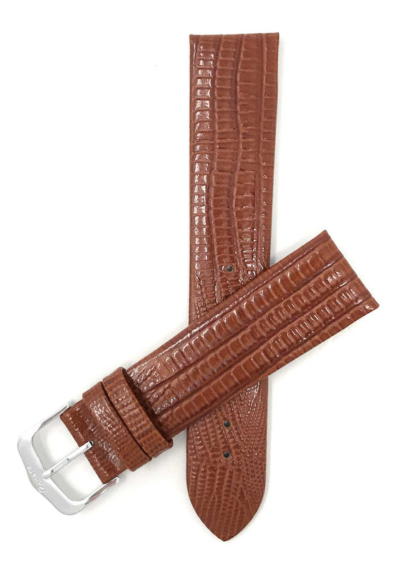 429 | 20mm Tan Italian Leather Watch Band - Texas Teju Pattern - Padded 20mm / Tan / Silver Buckle |  Dial