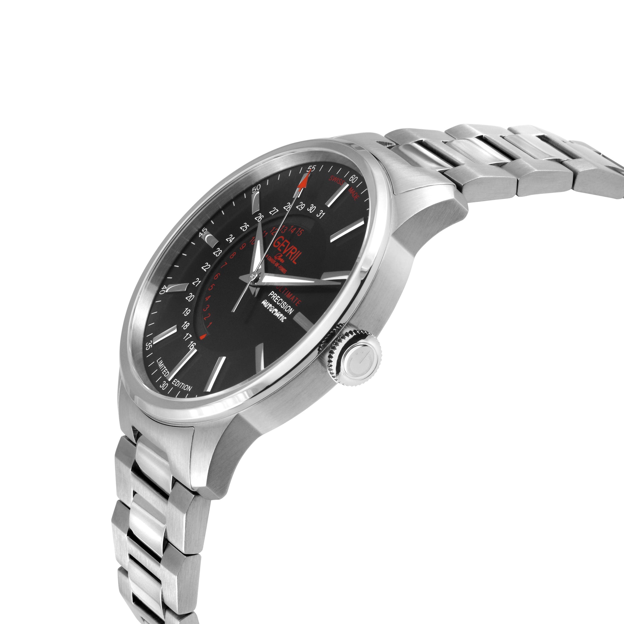 Guggenheim Sellita SW 220 Custom date wheel, SS case, Black dial, SS Bracelet | Black Dial