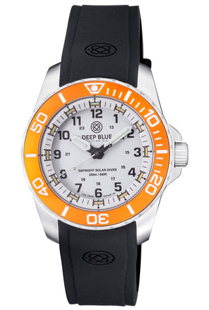 DAYNIGHT 43MM DIVER SOLAR  STAINLESS STEEL TRITIUM DAYNIGHT  ORANGE/WHITE BEZEL –WHITE DIAL CUSTOM FIT STRAP White Dial