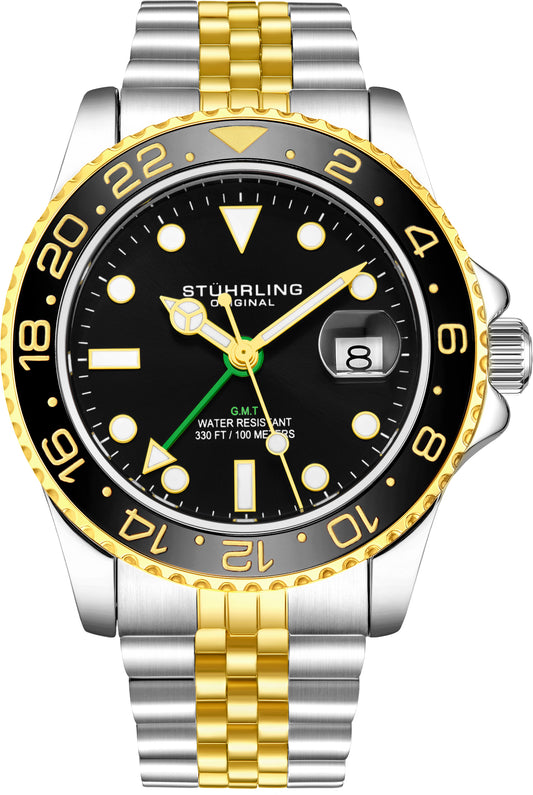 Aquadiver GMT Two Tone / Black + Gold Bezel | Black Dial