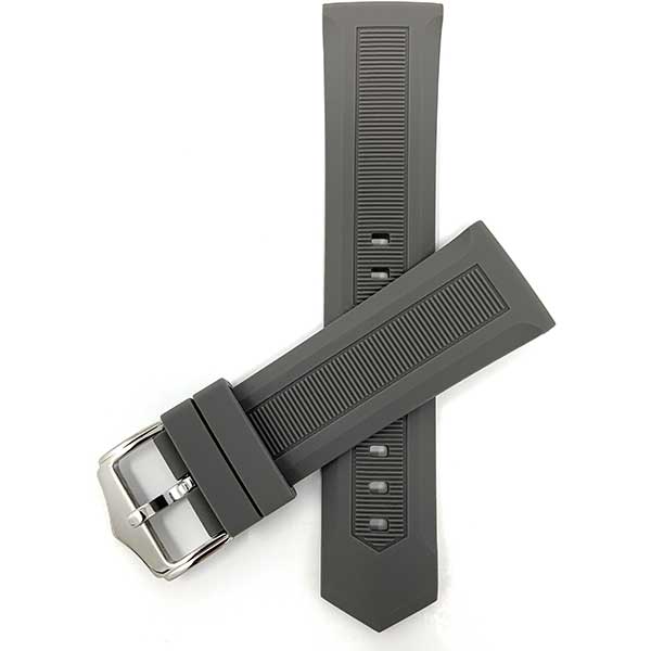 SIL.110 | 20mm Grey Smooth Ribbed Silicone Watch Band, Soft Rubber Strap, Waterproof 20mm / Grey / Silver Buckle |  Dial