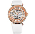 Luxe Automatic Skeleton White/Leather | Rose Dial