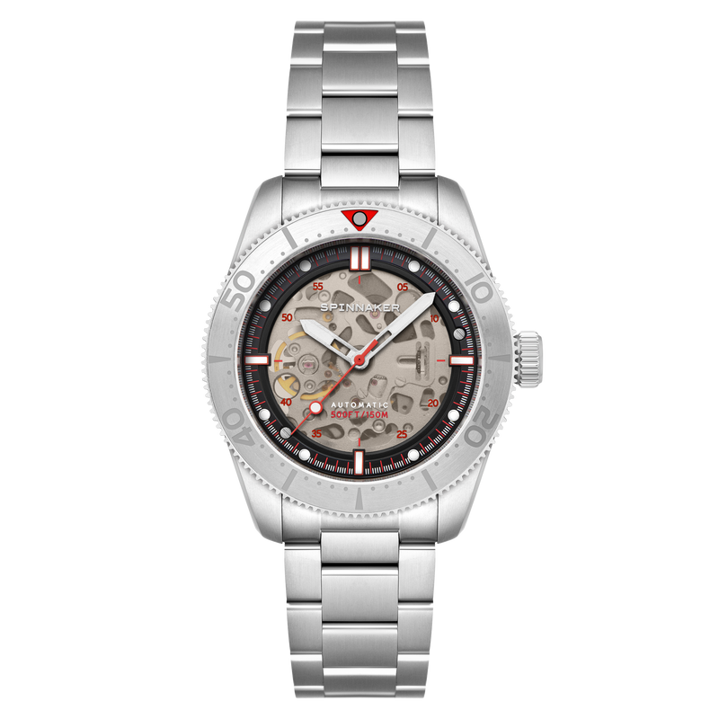 Croft 42 Skeleton Automatic Silver & Red / Stainless Steel | Black Dial