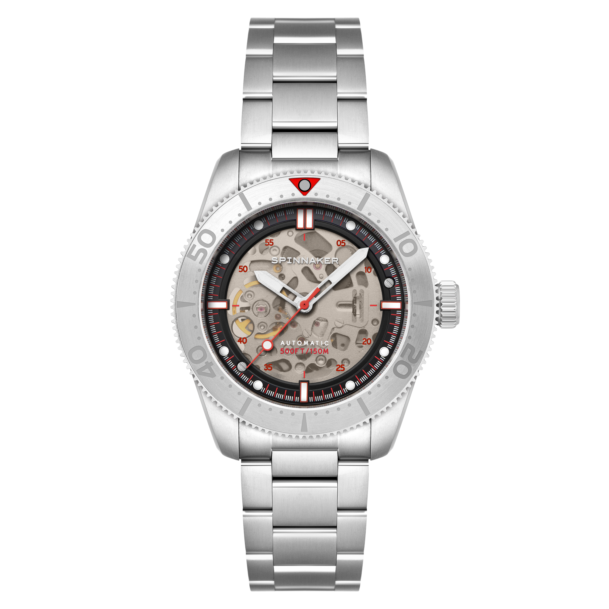 Croft 42 Skeleton Automatic Silver & Red / Stainless Steel | Black Dial