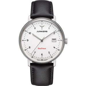 Bauhaus Sapphire White Dial Black Leather Strap 40mm White Dial
