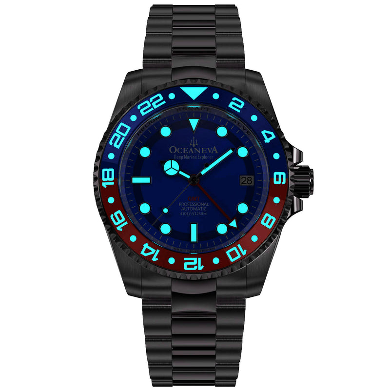 Deep Marine Explorer II Swiss Automatic Blue/Red Bezel| Blue Dial