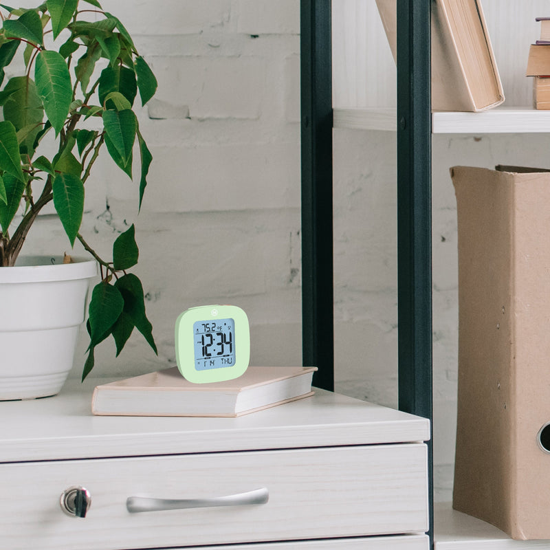 Compact Alarm Clock with Temperature and Date Clock, LCD, Alarm, Mini, Green (25/50)