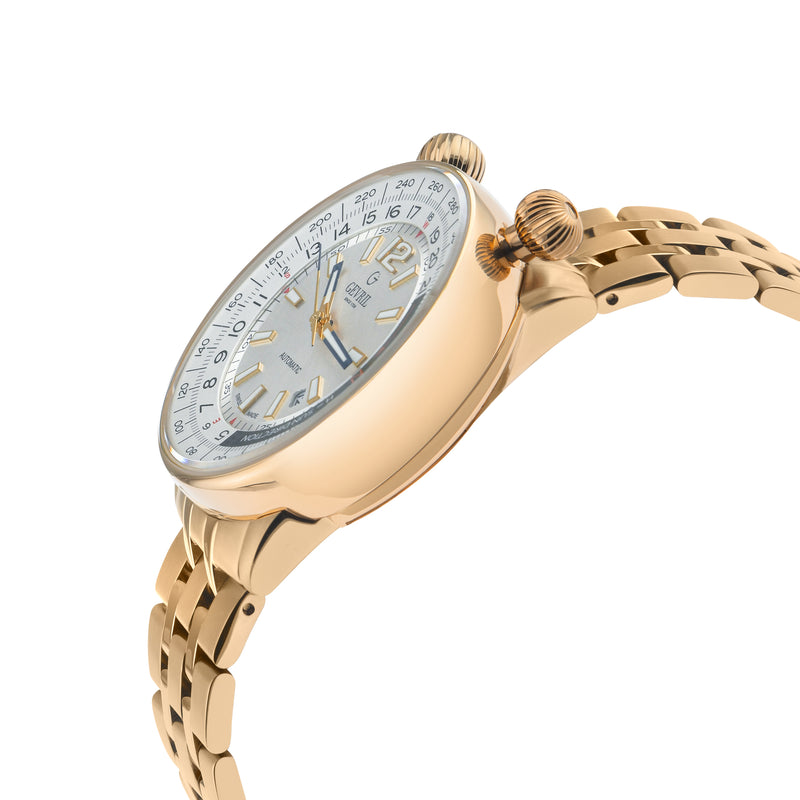 Wallabout Gevril Swiss Made Automatic Solar compass  Rose Gold tone watch | Silver Dial