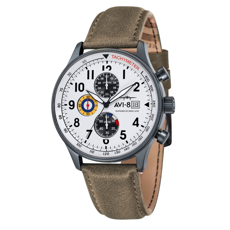 Hawker Hurricane Classic Chronograph White / Gray / Leather | White Dial