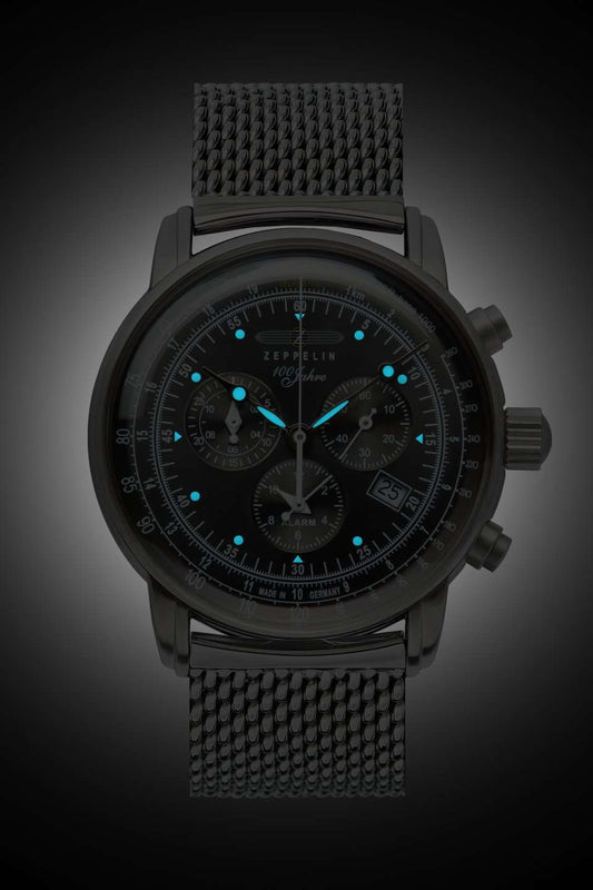 100 Jahre Chronograph Black with Mesh Bracelet | Black Dial