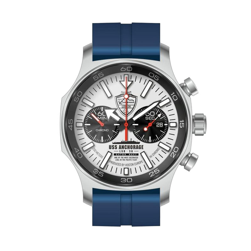 VOSTOK-EUROPE ANCHORAGE SPECIAL EDITION QUARTZ CHRONOGRAPH 6S21/595A443-D White / Blue Rubber | White Dial