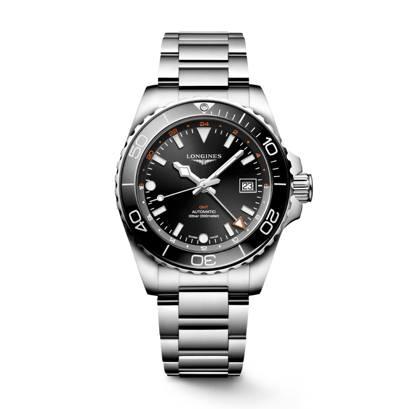 HYDROCONQUEST GMT Black / Stainless Steel | Black Dial