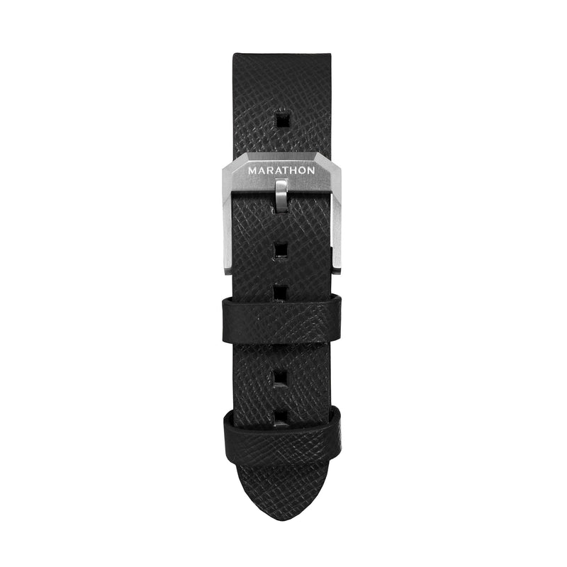 STRAP, 18mm, LEATHER, CROSS HATCH, BLACK, STEEL BUCKLE, XL ITALIAN LEATHER, CROSS HATCH