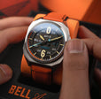Bell X-1 Machbuster Automatic Black / Orange Hybrid leather and rubber strap | Black Dial