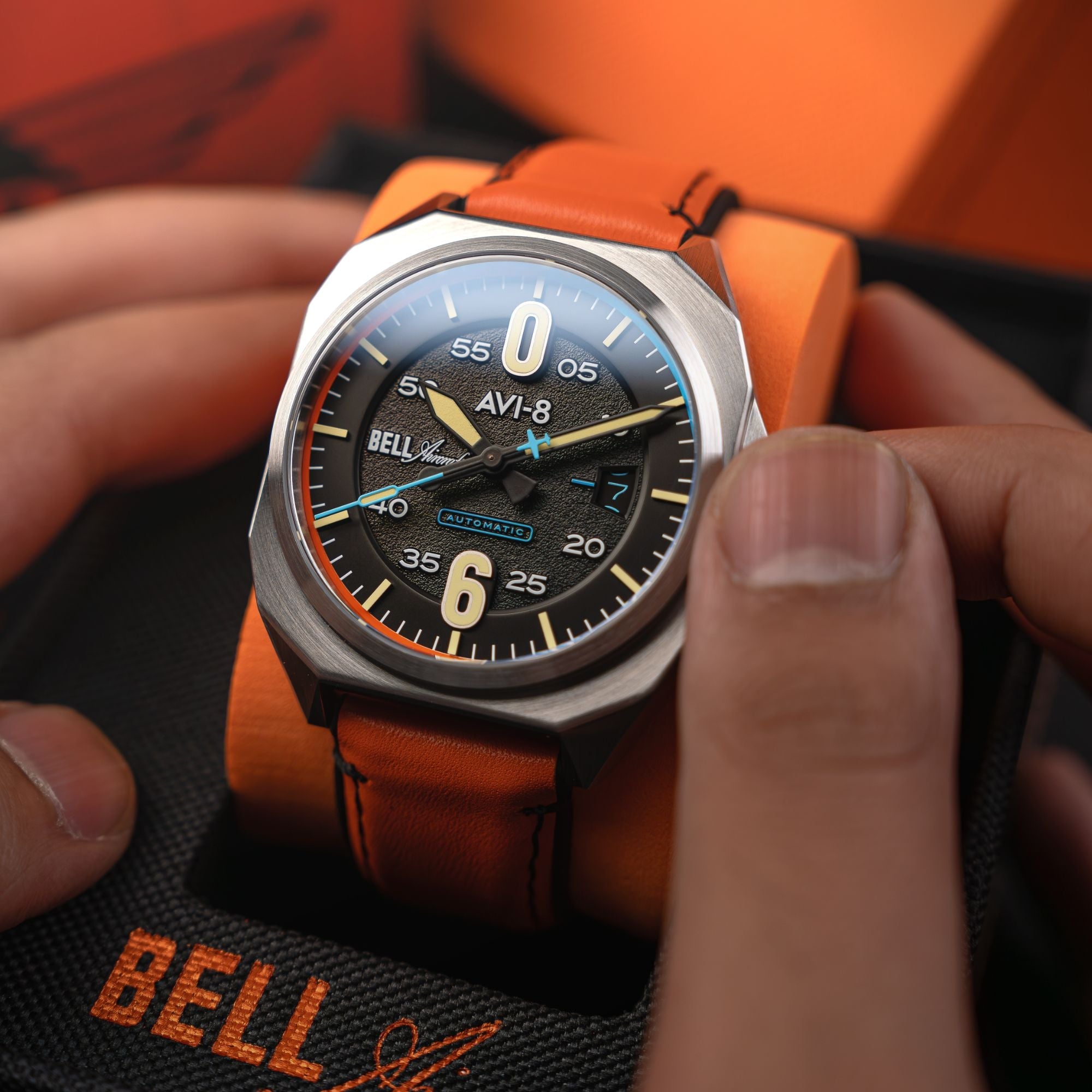 Bell X-1 Machbuster Automatic Black / Orange Hybrid leather and rubber strap | Black Dial
