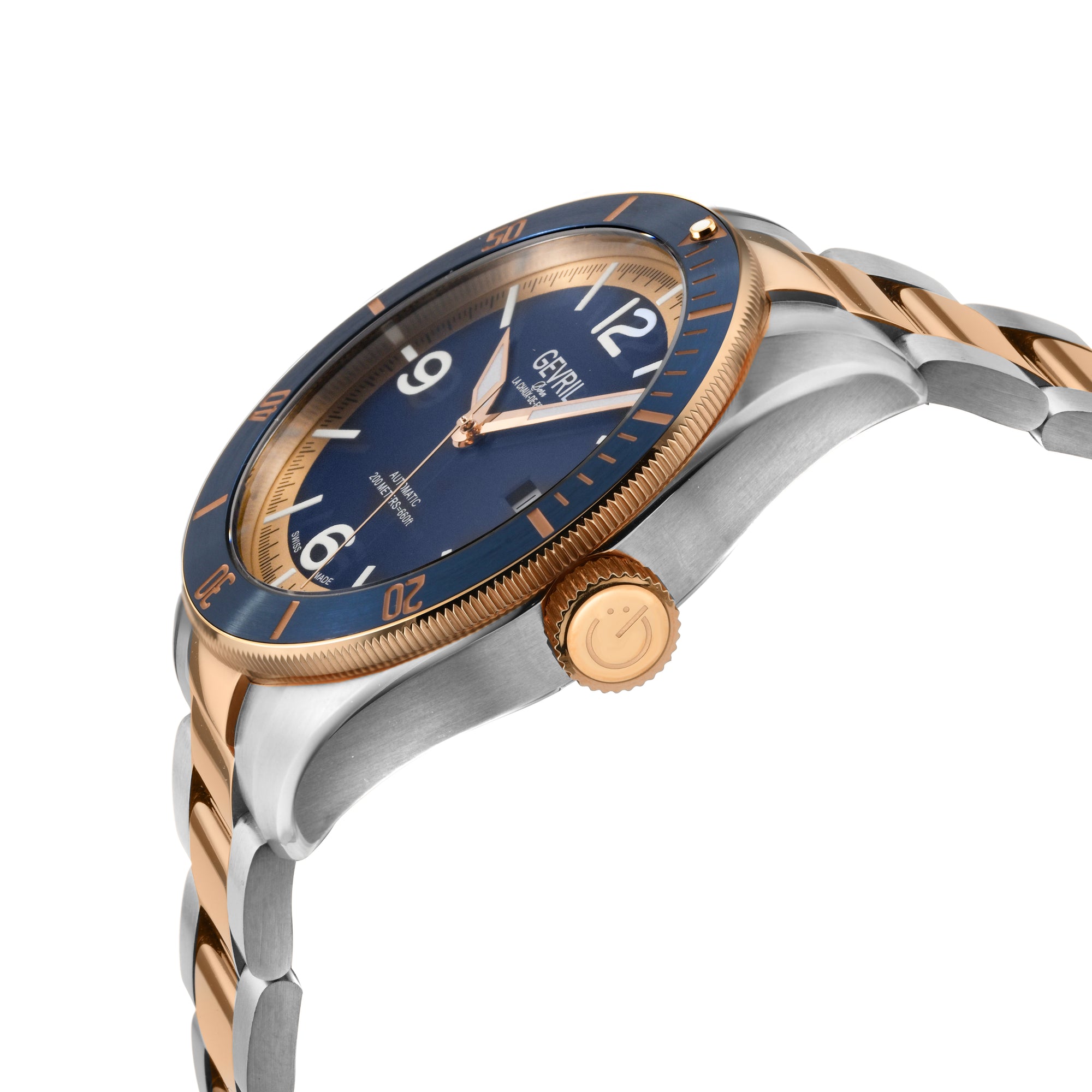 Yorkville-Diver Gevril Swiss Made Sellita SW200, Blue Bezel. Blue Dial,  Two toned Rose Gold Bracelet | Blue Dial
