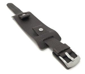 425 | 22mm Brown Mens Leather Band Wrist Cuff, Rectangular Bund Strap 22mm / Brown / Silver Buckle |  Dial