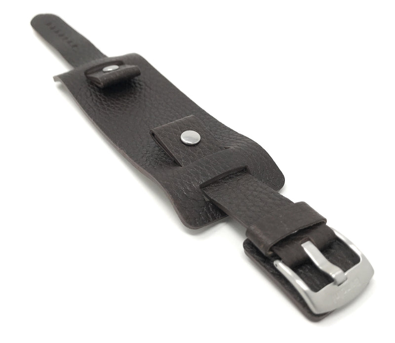 425 | 22mm Brown Mens Leather Band Wrist Cuff, Rectangular Bund Strap 22mm / Brown / Silver Buckle |  Dial