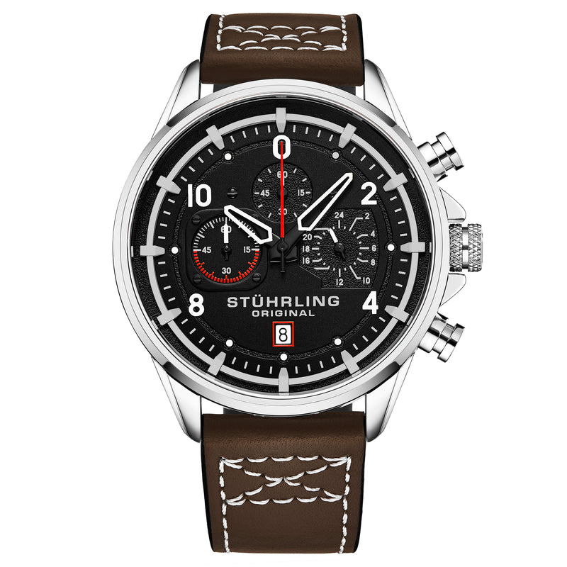 Aviator Quartz Brown/Leather | Black Dial