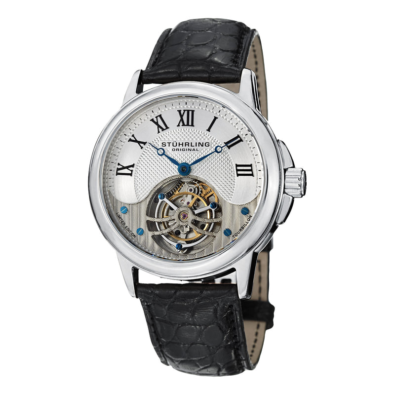 Tourbillon Silver case/Alligator strap/ Brass Dial | Silver Dial