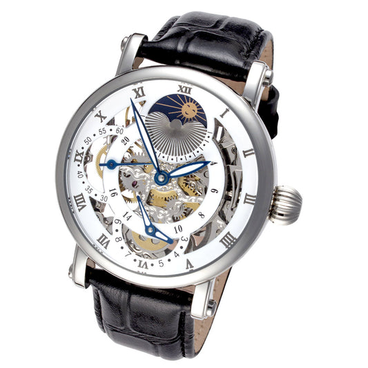 Traveller Series black leather/silver | White Dial