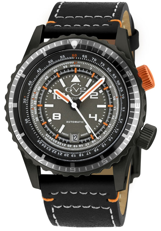 Contasecondi GV2 Contasecondi Men's Grey/Orange Dial Black Calfskin Leather Watch