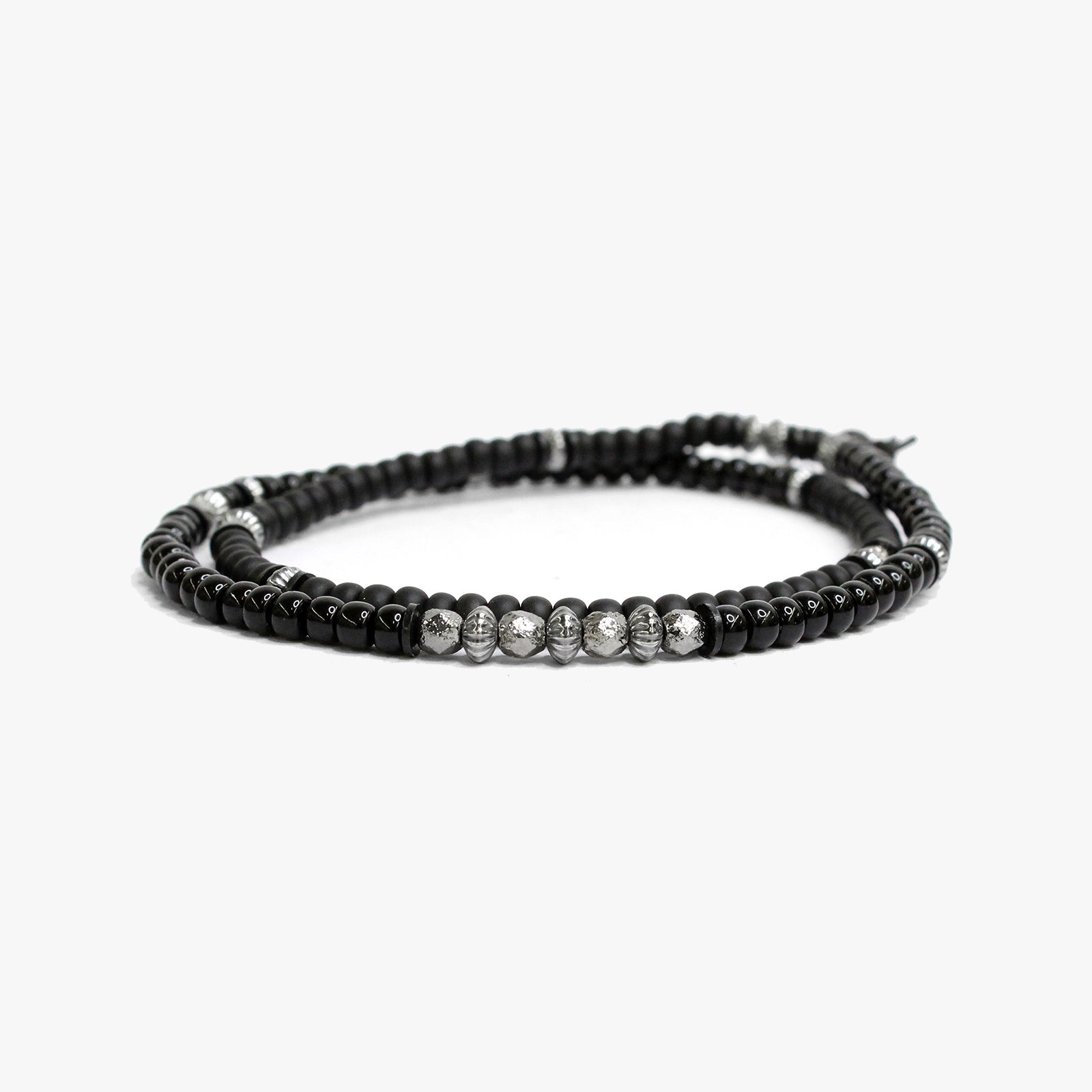 Black Czech Glass Double, Scattered Sterling M (7.25" Wrist) |  Dial