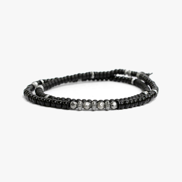 Black Czech Glass Double, Scattered Sterling M (7.25" Wrist) |  Dial