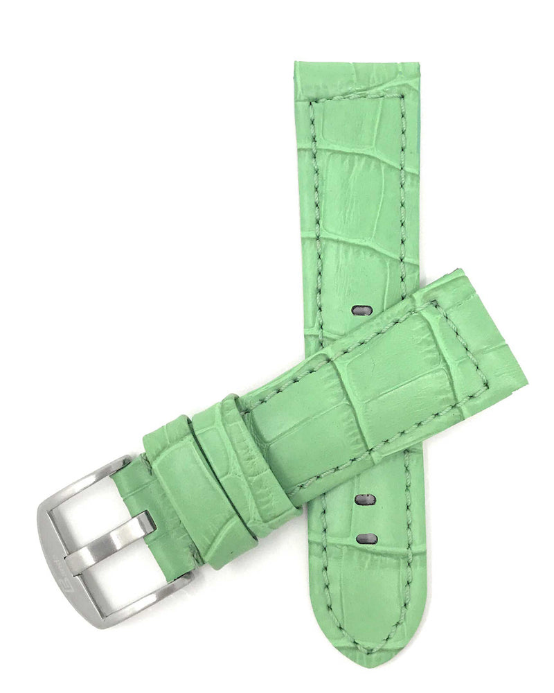 Bandini 18mm Green Italian Leather Watch Band - Alligator Pattern - Padded 18mm / Green / Silver Buckle |  Dial