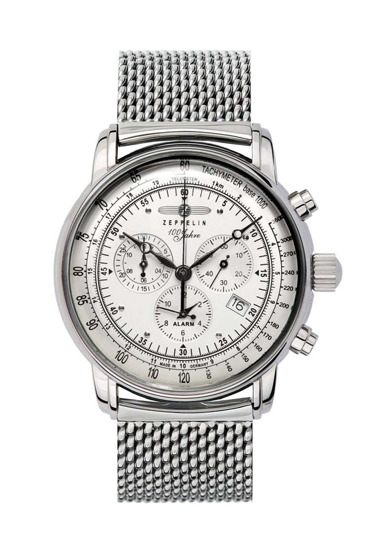 100 Jahre Chronograph Silver with Mesh Bracelet | Silver Dial