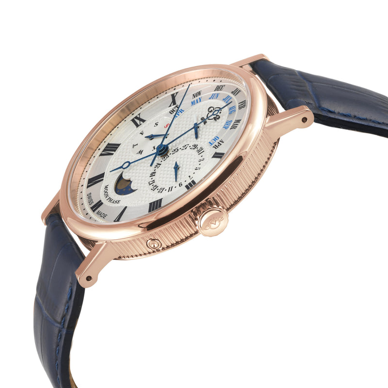 Maestro GV2 Swiss Quartz, IPRG Case, White Dial, Blue Italian Leather Strap | White Dial