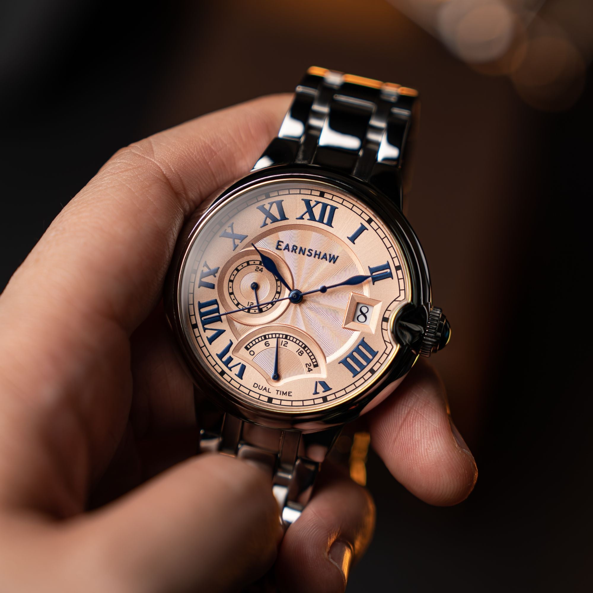 Barallier Retrograde Dual Time Rose Gold /Stainless Steel Rose Gold Dial
