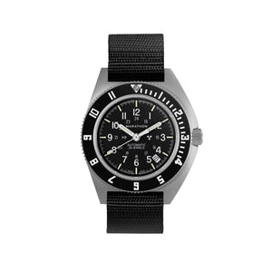 NAV, DATE, AUTO, SAPH, NGM, COL: SS/BKBK NYLON 12" AUTO SSNAV With Date on 12 Ballistic | Black Dial