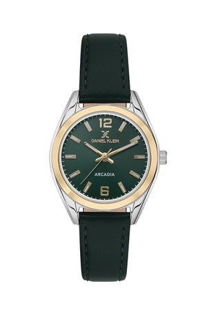 Easy Read Womens Watch, Leather Band - DK13690 Two-Tone / Green