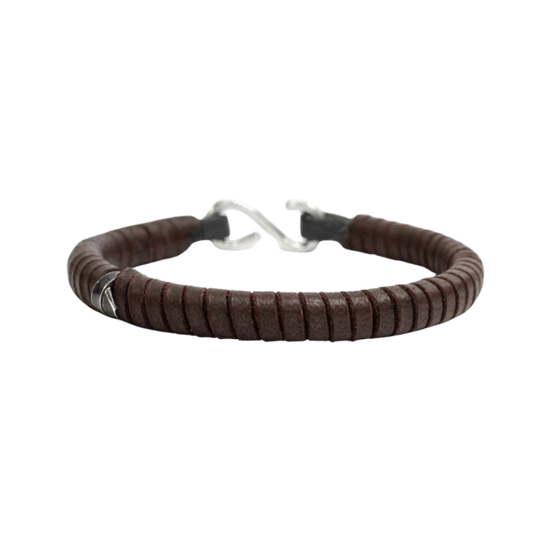 Handwrapped Brown Leather, Sterling Clasp M (7.25" Wrist) |  Dial