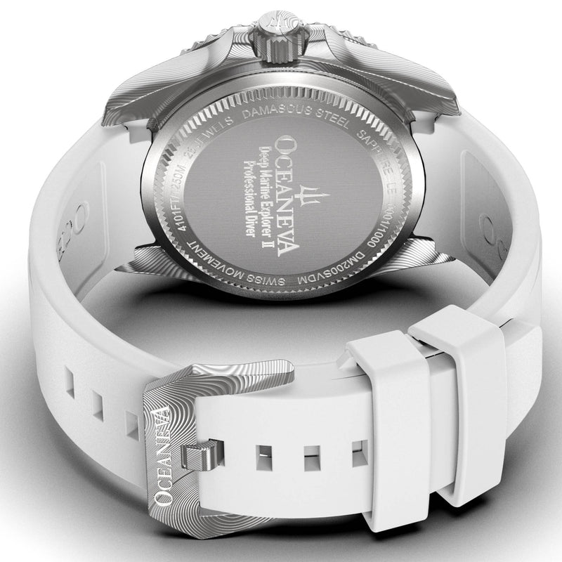 Damascus Swiss Automatic SW200 Deep Marine Explorer II Damascus/Silver Damascus Dial/White Strap | Silver Dial