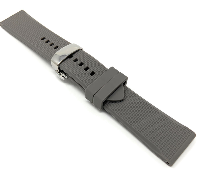 Bandini 22mm Grey Rubber / Silicone Watch Band - Deployment Clasp - Sports Band - Waterproof 22mm / Grey / Silver Buckle |  Dial
