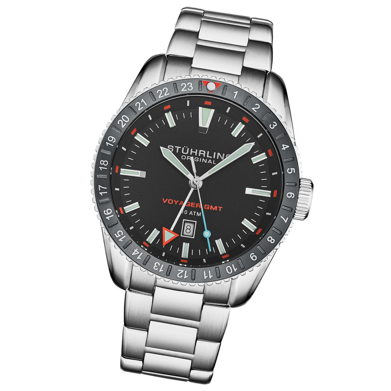 Voyager GMT 4017.4 Quartz GMT 42mm Diver Silver/Stainless Steel | Black Dial