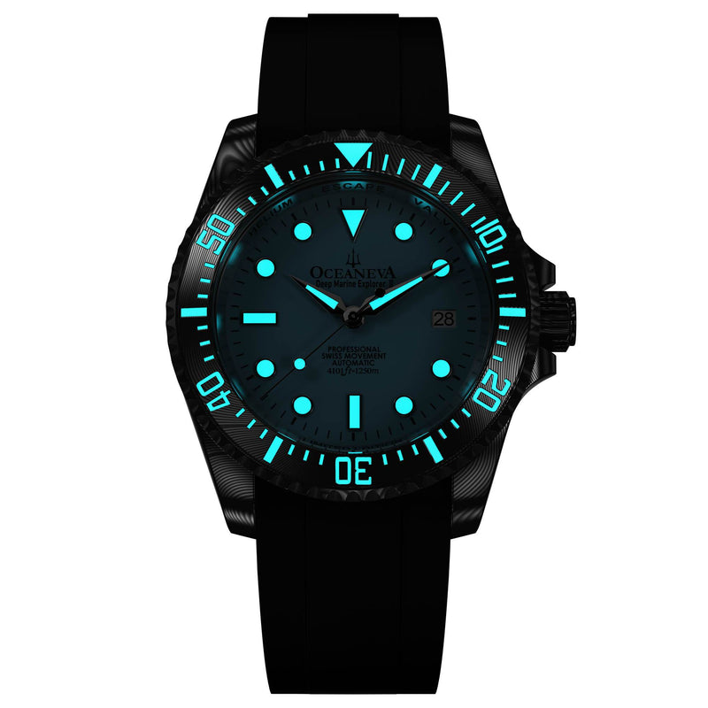 Damascus Swiss Automatic SW200 Deep Marine Explorer II Damascus/Light Blue Dial/Black Strap | Light-blue Dial