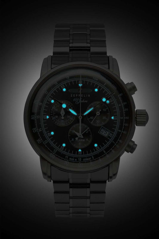 100 Jahre Chronograph Black with Metal Bracelet | Black Dial