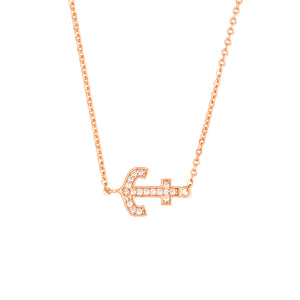 Elegant Confetti Women's 18K Rose Gold Plated CZ Simulated Diamond Anchor Pendant Necklace 18k Rose Gold