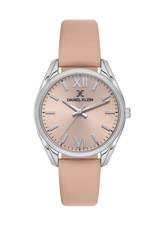 30mm Round Womens Watch, Leather Band - DK13598 Silver / Pink Gunmetal Dial