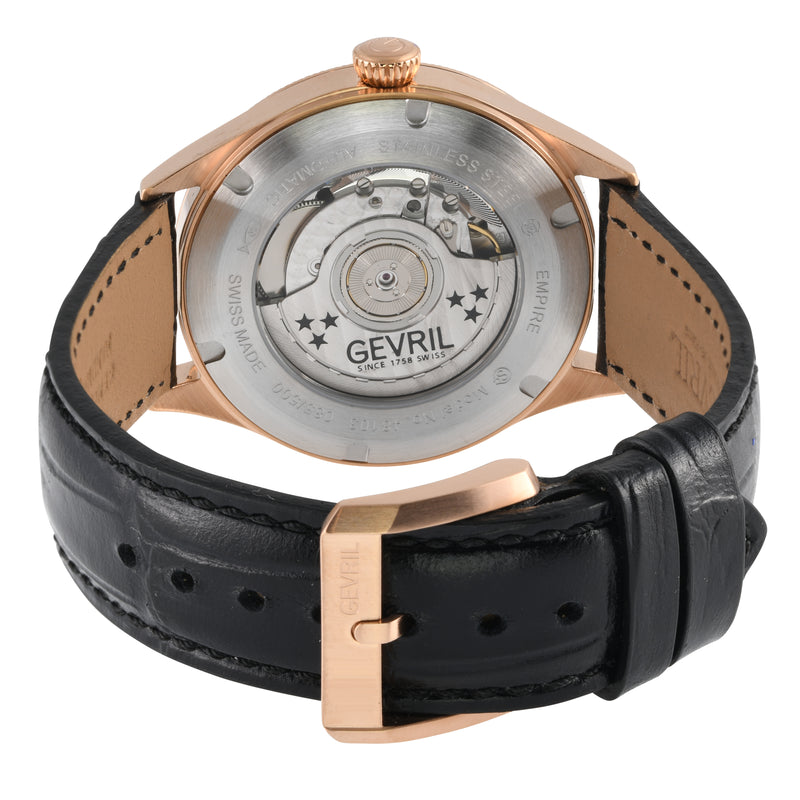 Empire Gevril Swiss Automatic, ETA 2895, Black Dial,  Genuine Handmade Italian Black Leather | Black Dial
