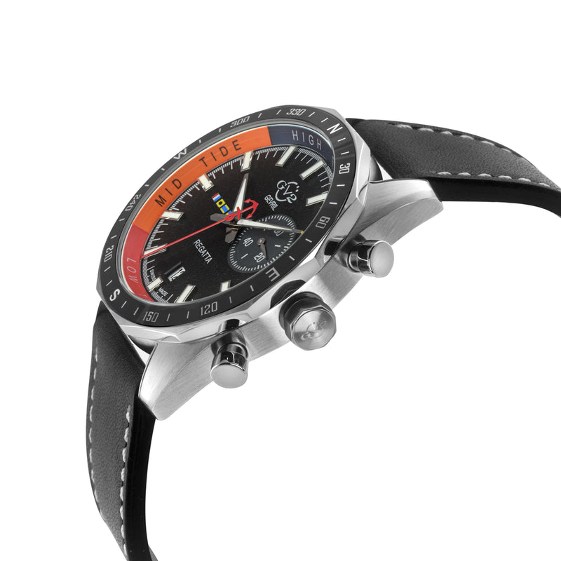 Regatta GV2 Swiss Quartz,Tide cycle indicator, Black dial, Black Italian Leather Strap | Black Dial